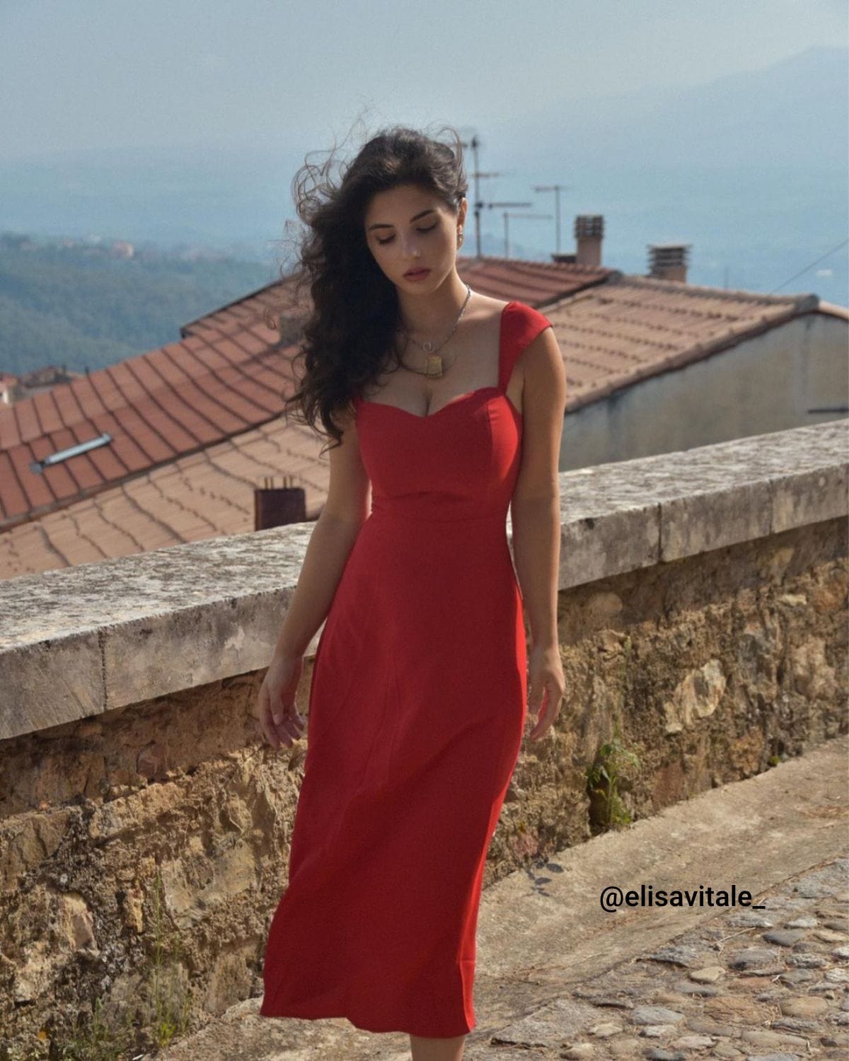 De Rode Sweetheart-Halslijn Cap Mouw Midi-Jurk