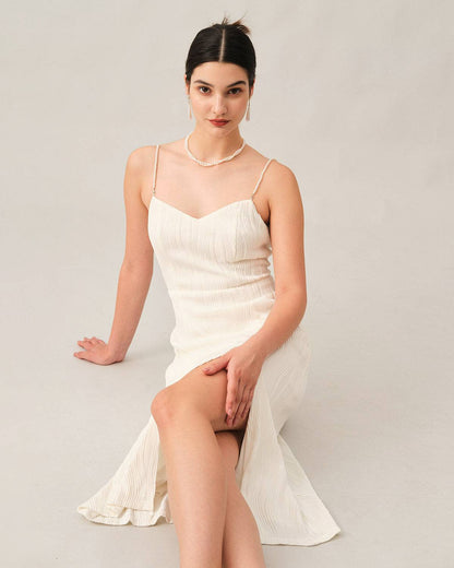 Golven-textuur parelband midi-jurk