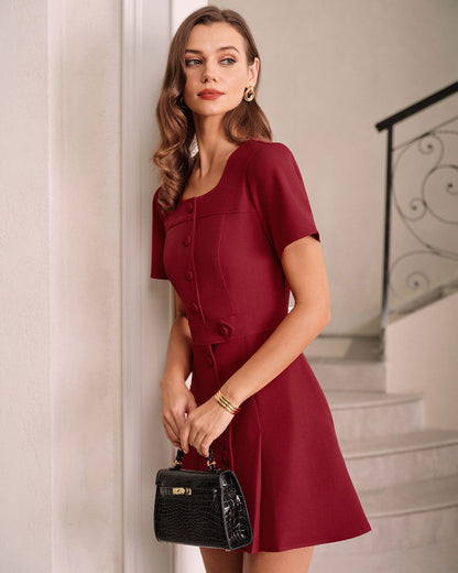 Rode U-hals A-lijn Mini-jurk